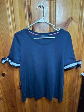 Tommy Hilfiger Navy Short Sleeve Tee with Tie-Detail Sleeves